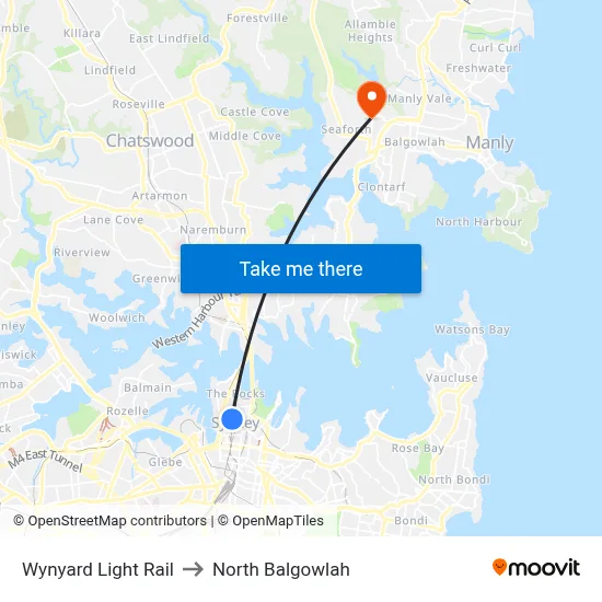 Wynyard Light Rail to North Balgowlah map