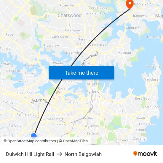 Dulwich Hill Light Rail to North Balgowlah map