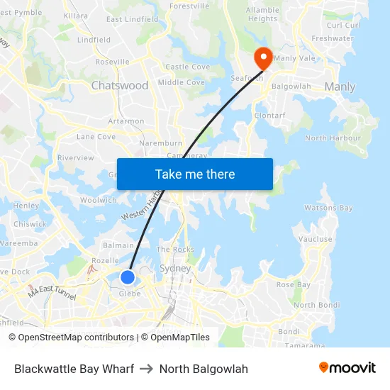 Blackwattle Bay Wharf to North Balgowlah map