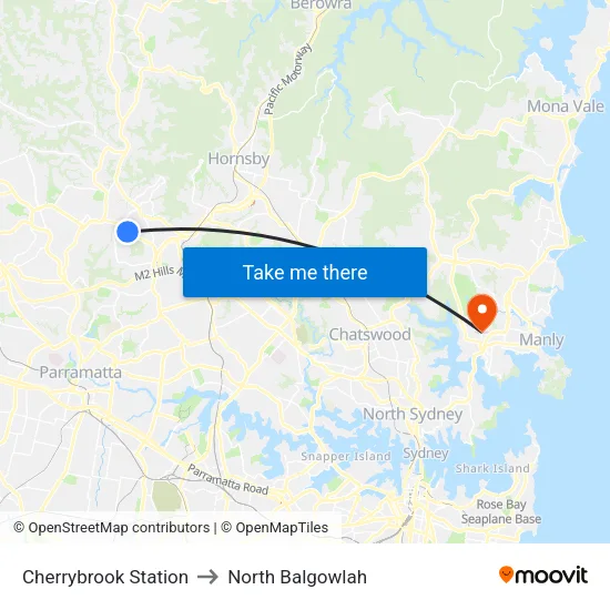 Cherrybrook Station to North Balgowlah map