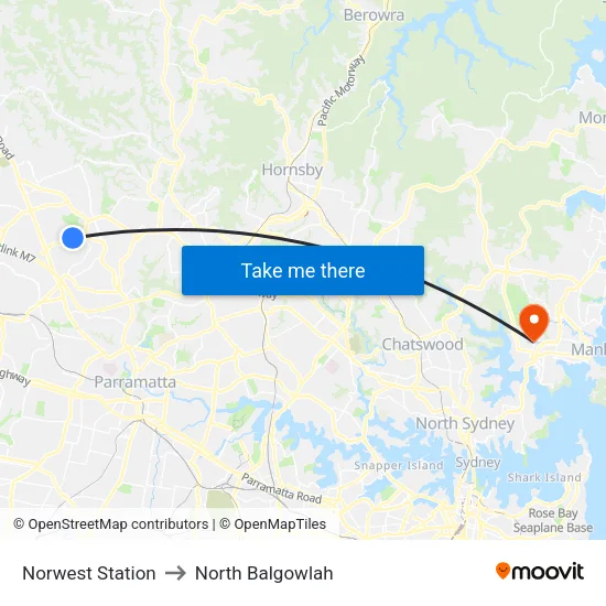 Norwest Station to North Balgowlah map