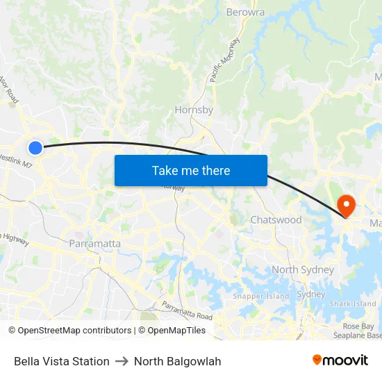 Bella Vista Station to North Balgowlah map