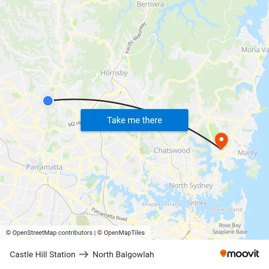 Castle Hill Station to North Balgowlah map