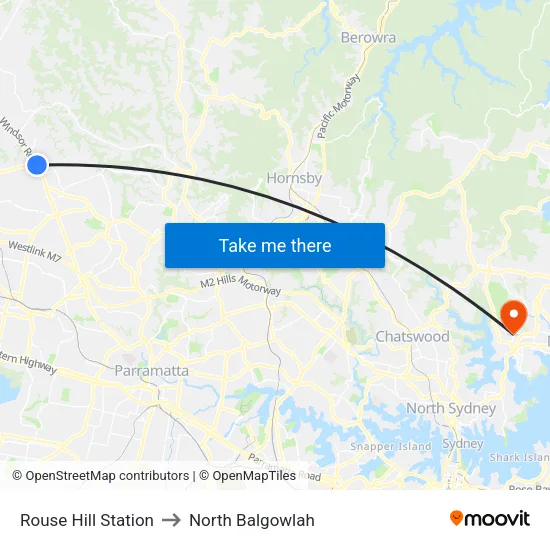 Rouse Hill Station to North Balgowlah map