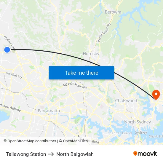 Tallawong Station to North Balgowlah map