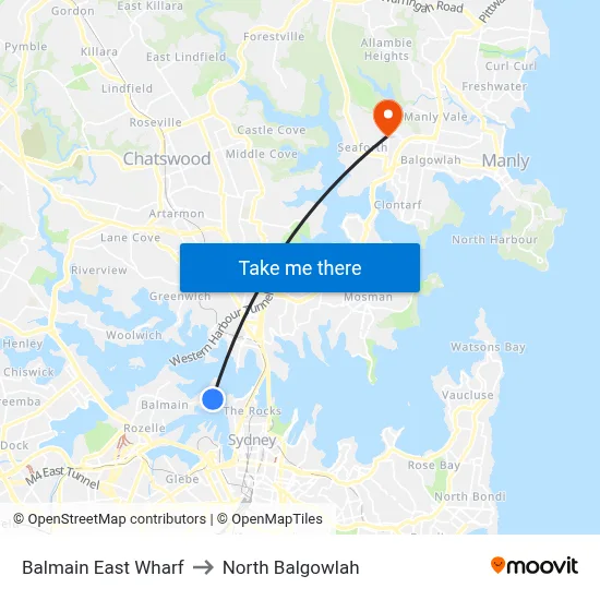 Balmain East Wharf to North Balgowlah map