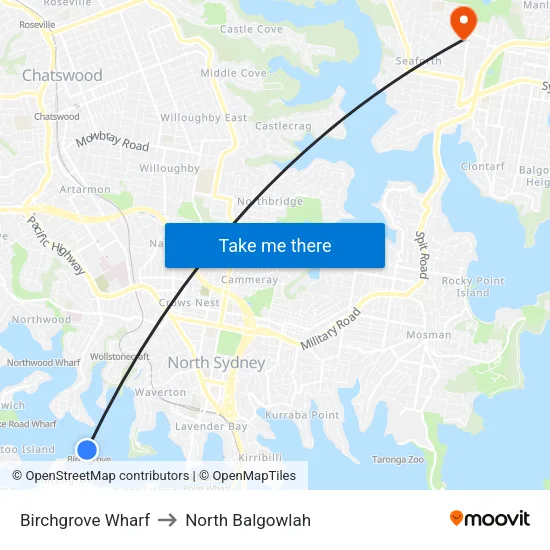 Birchgrove Wharf to North Balgowlah map