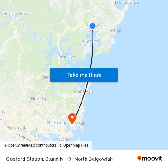 Gosford Station, Stand N to North Balgowlah map