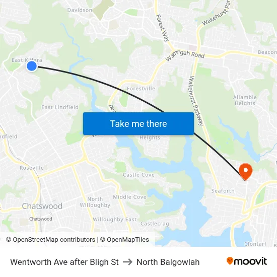 Wentworth Ave after Bligh St to North Balgowlah map