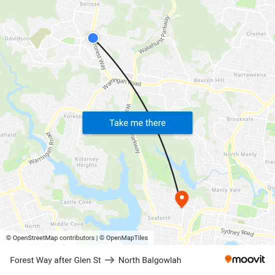 Forest Way after Glen St to North Balgowlah map