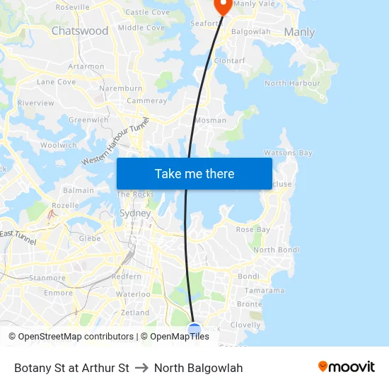 Botany St at Arthur St to North Balgowlah map