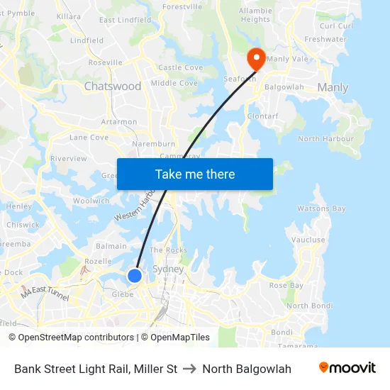 Bank Street Light Rail, Miller St to North Balgowlah map