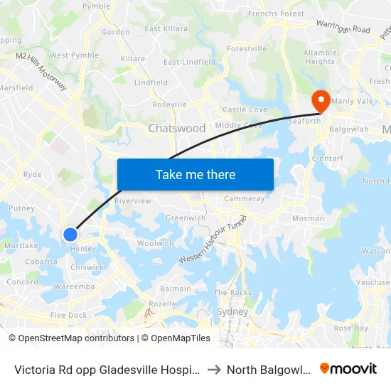 Victoria Rd opp Gladesville Hospital to North Balgowlah map