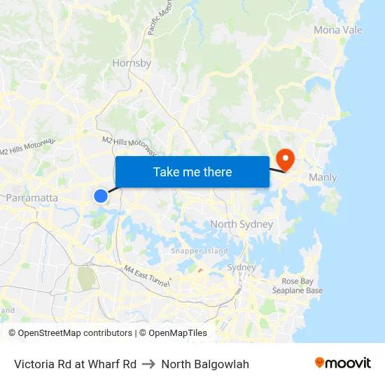 Victoria Rd at Wharf Rd to North Balgowlah map