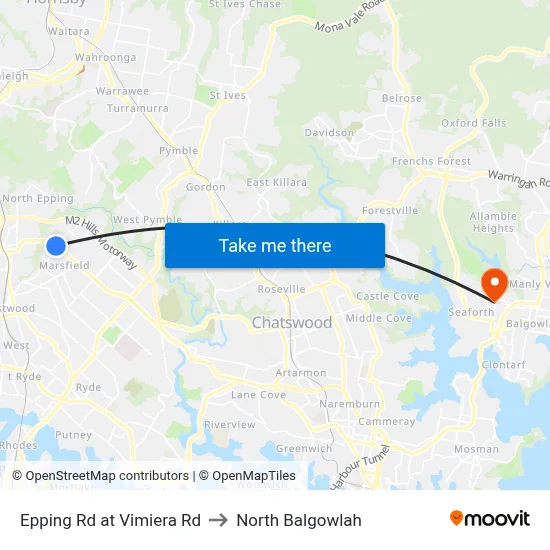 Epping Rd at Vimiera Rd to North Balgowlah map