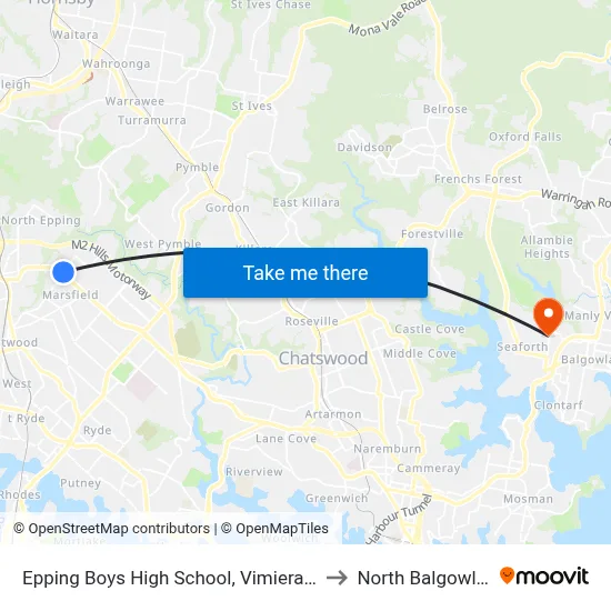 Epping Boys High School, Vimiera Rd to North Balgowlah map