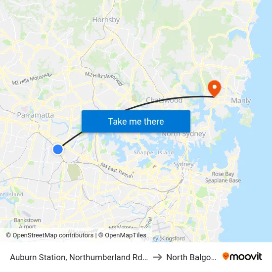 Auburn Station, Northumberland Rd, Stand C to North Balgowlah map