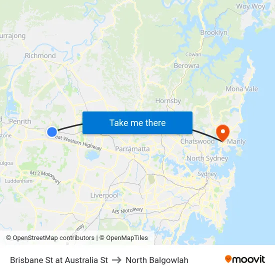 Brisbane St at Australia St to North Balgowlah map
