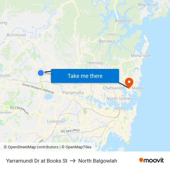 Yarramundi Dr at Books St to North Balgowlah map