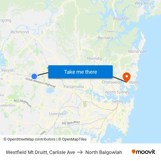 Westfield Mt Druitt, Carlisle Ave to North Balgowlah map