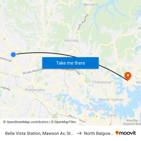 Bella Vista Station, Mawson Av, Stand A to North Balgowlah map