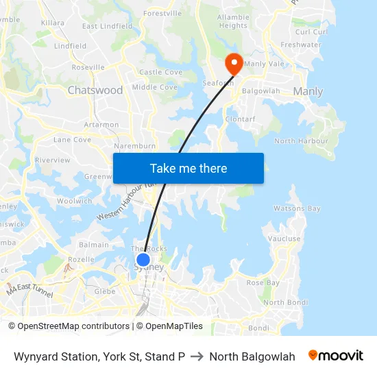 Wynyard Station, York St, Stand P to North Balgowlah map