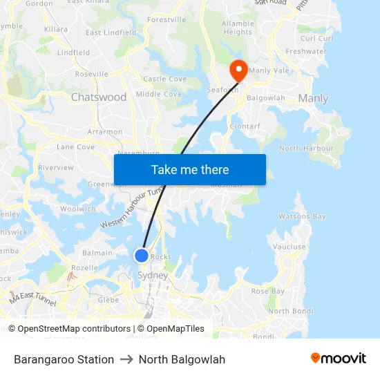 Barangaroo Station to North Balgowlah map