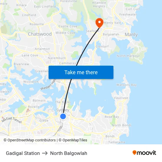 Gadigal Station to North Balgowlah map