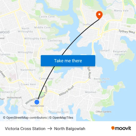 Victoria Cross Station to North Balgowlah map