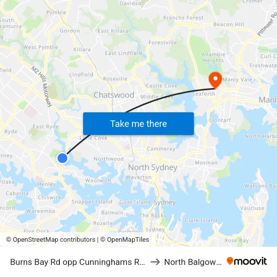 Burns Bay Rd opp Cunninghams Reach to North Balgowlah map