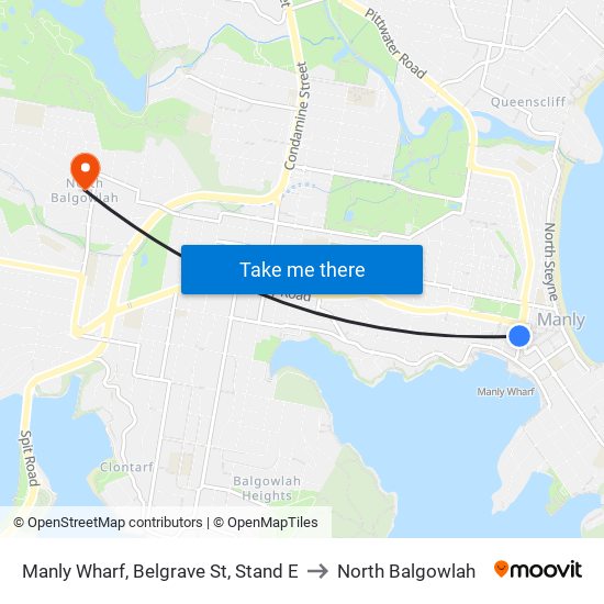 Manly Wharf, Belgrave St, Stand E to North Balgowlah map
