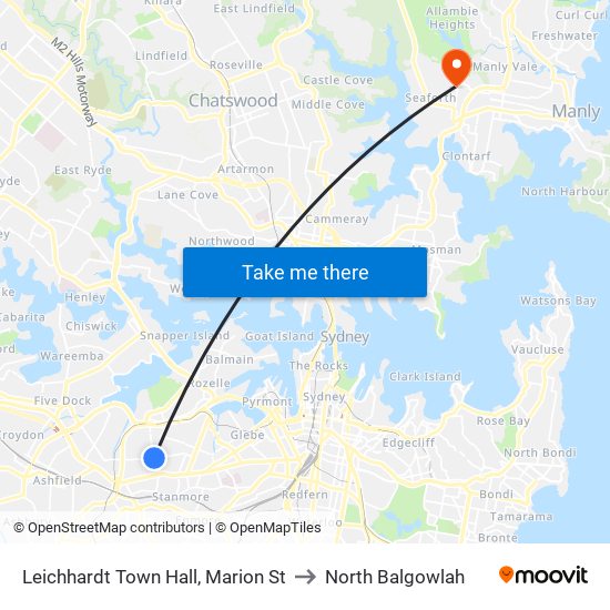 Leichhardt Town Hall, Marion St to North Balgowlah map