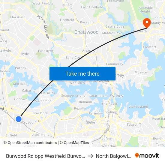 Burwood Rd opp Westfield Burwood to North Balgowlah map