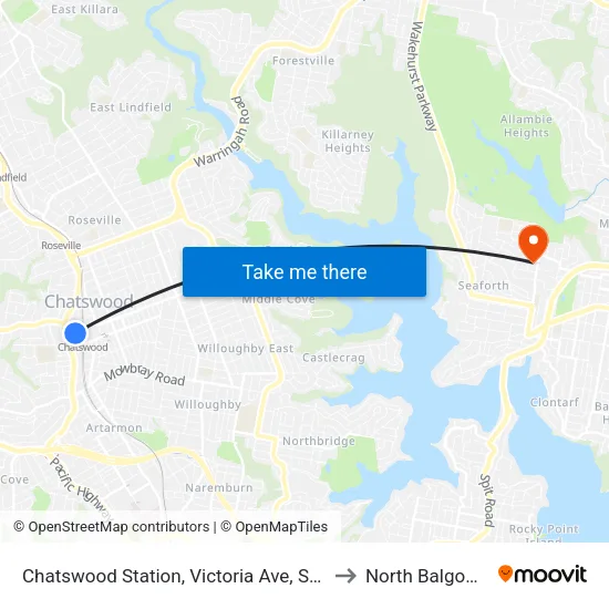 Chatswood Station, Victoria Ave, Stand G to North Balgowlah map