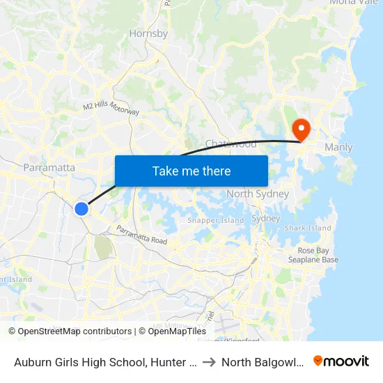Auburn Girls High School, Hunter St to North Balgowlah map