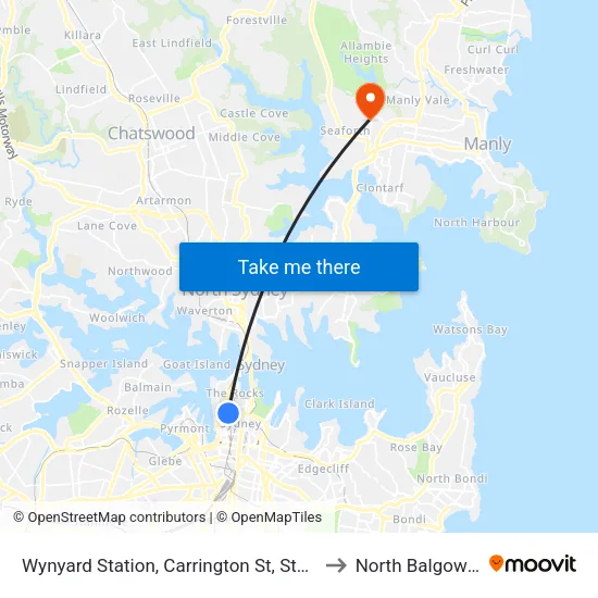 Wynyard Station, Carrington St, Stand A to North Balgowlah map