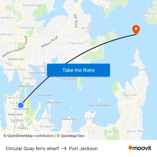 Circular Quay ferry wharf to Port Jackson map