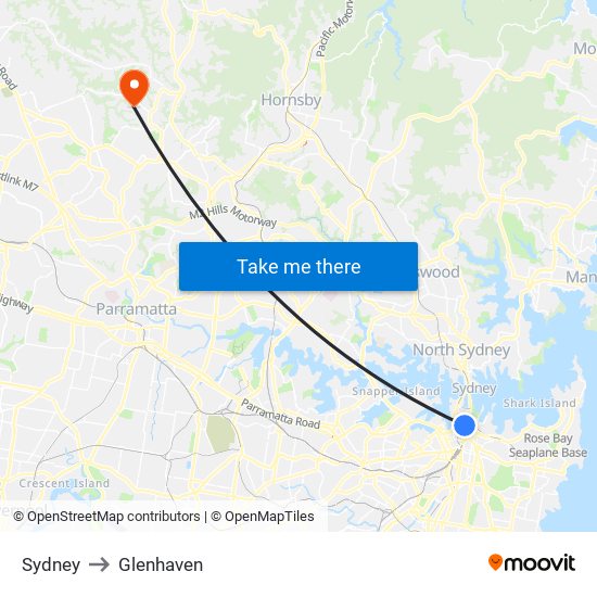 Sydney to Glenhaven map