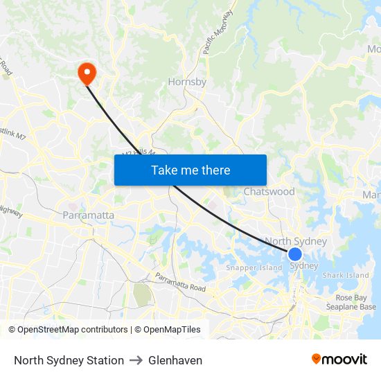 North Sydney Station to Glenhaven map