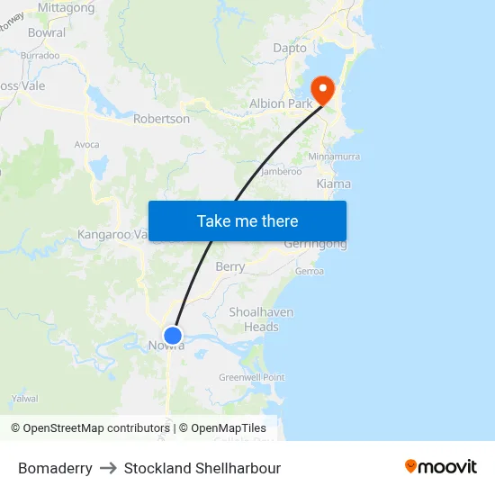 Bomaderry to Stockland Shellharbour map