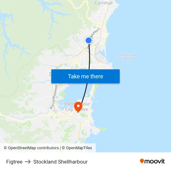 Figtree to Stockland Shellharbour map