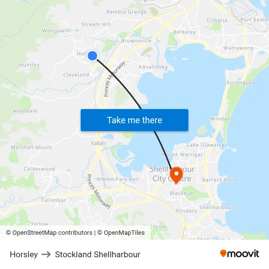 Horsley to Stockland Shellharbour map