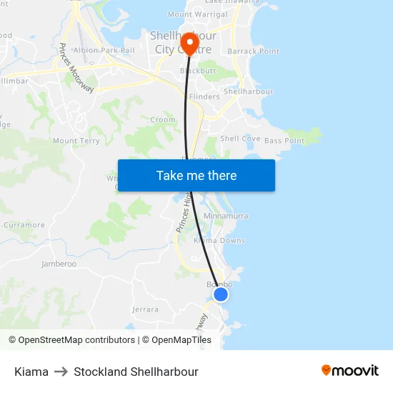 Kiama to Stockland Shellharbour map