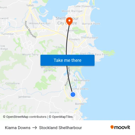 Kiama Downs to Stockland Shellharbour map
