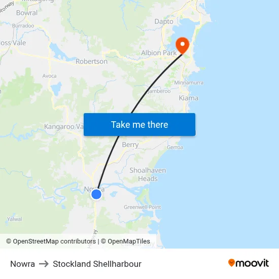 Nowra to Stockland Shellharbour map