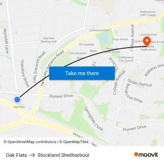 Oak Flats to Stockland Shellharbour map