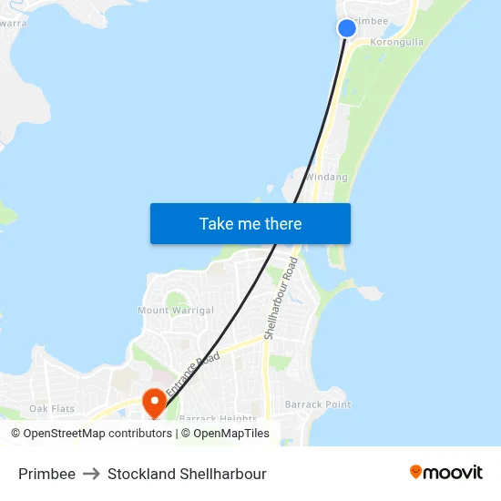 Primbee to Stockland Shellharbour map