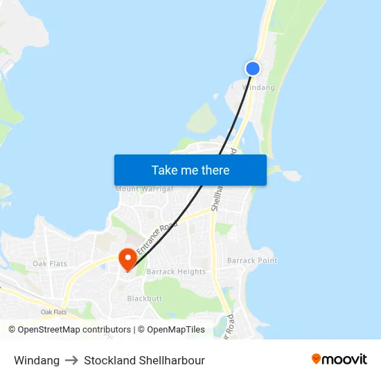 Windang to Stockland Shellharbour map