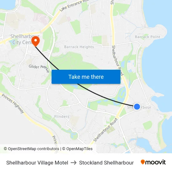 Shellharbour Village Motel to Stockland Shellharbour map