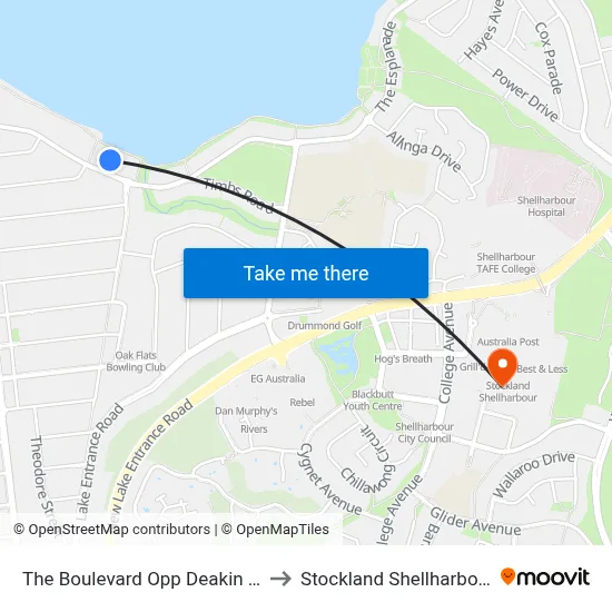 The Boulevard Opp Deakin St to Stockland Shellharbour map